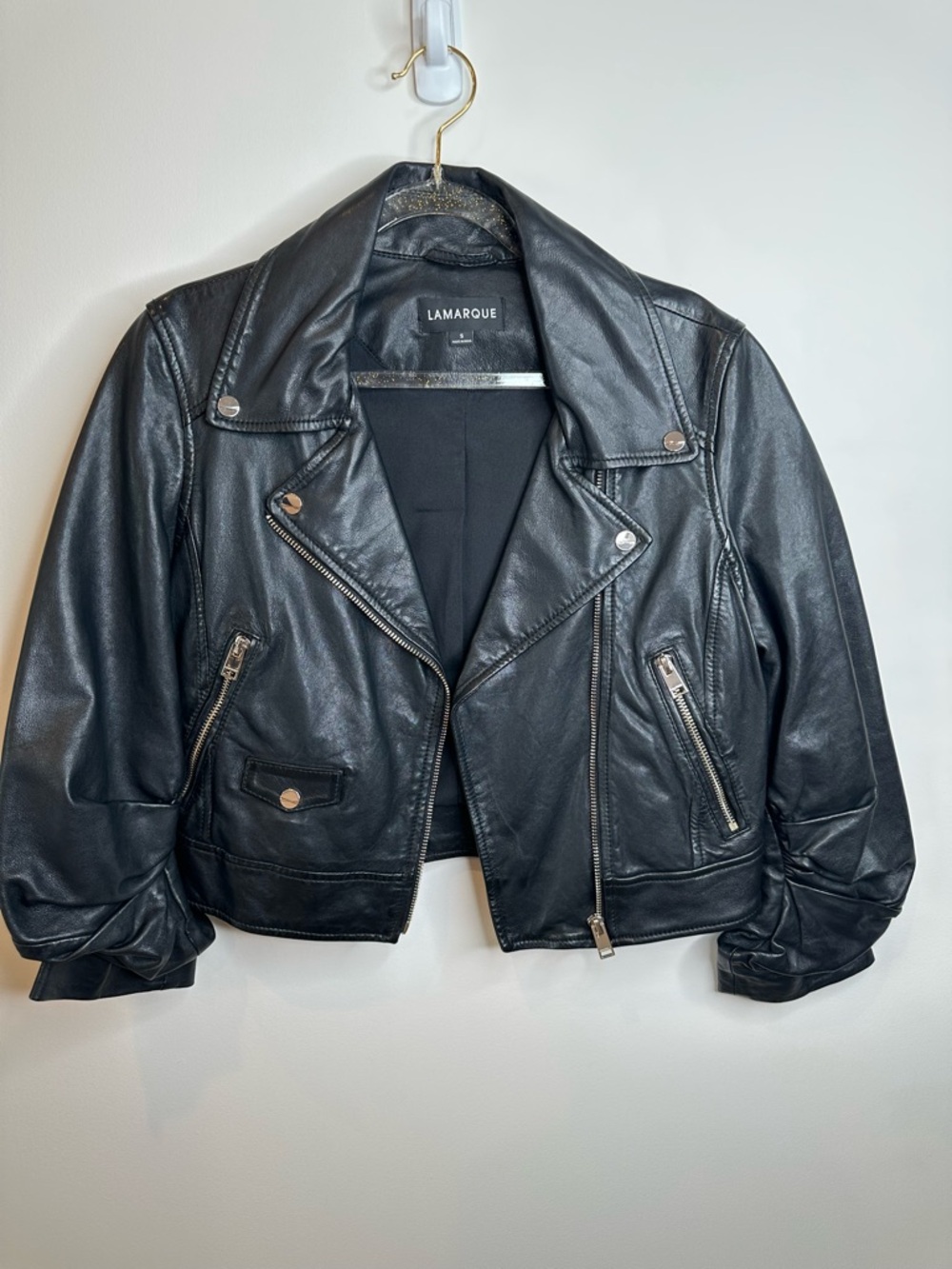 Lamarque Black Leather Moto Jacket with Zip Details 100% lamb leather - Picture 2 of 14